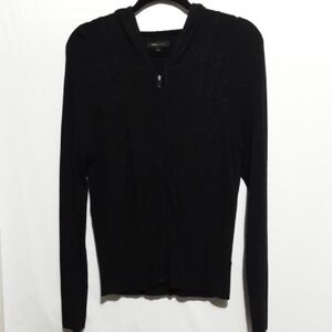 BCBGMAXAZRIA  Black Zip Front Women's L Hooded Cardigan Sweater